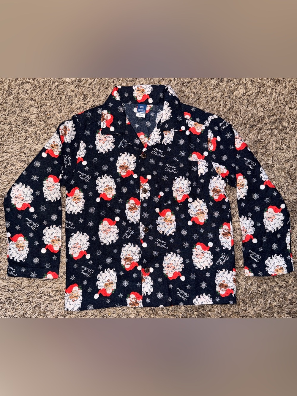 Old Navy Navy & Red Santa Print Men’s Button-Up Shirt